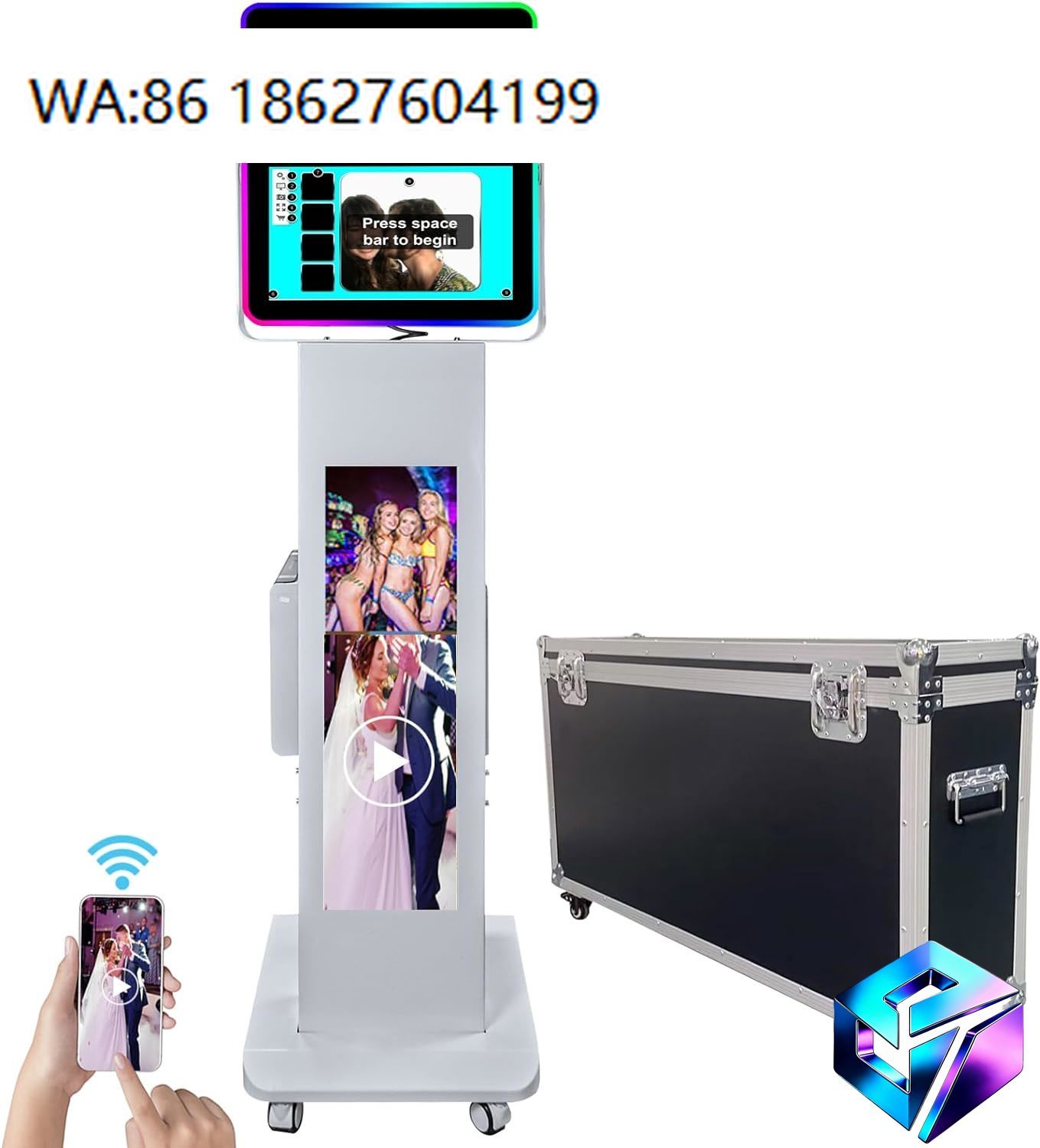 Photo Booth Machine - ポータブルLCDスクリーン搭載DSLRフォトブースキオスク、メタルシェルタッチスクリーンセルフサービスフォトブースマシン（イベントレンタル用）
